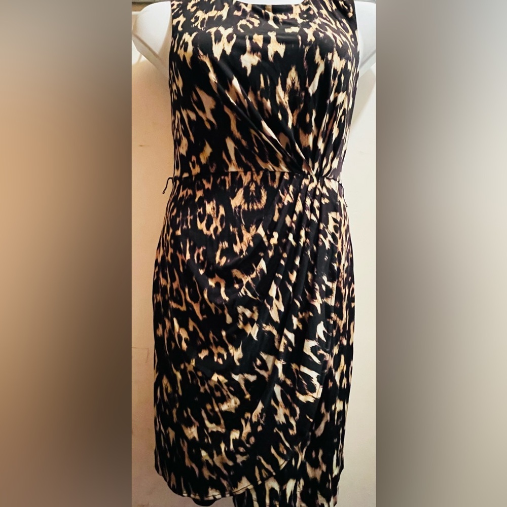 Calvin Klein Leopard Cheetah Print Faux Wrap Sleeveless Dress size 6